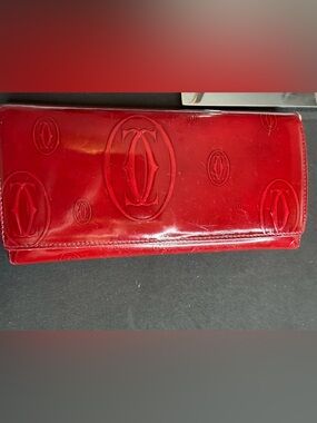 Cartier Glossy Red Patent Leather Logo Continental Wallet
